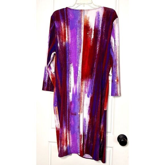 Dana Buchman Purple‎ Surplice Ruched Belted Abstract Dress Sz XLARGE - Picture 6 of 6